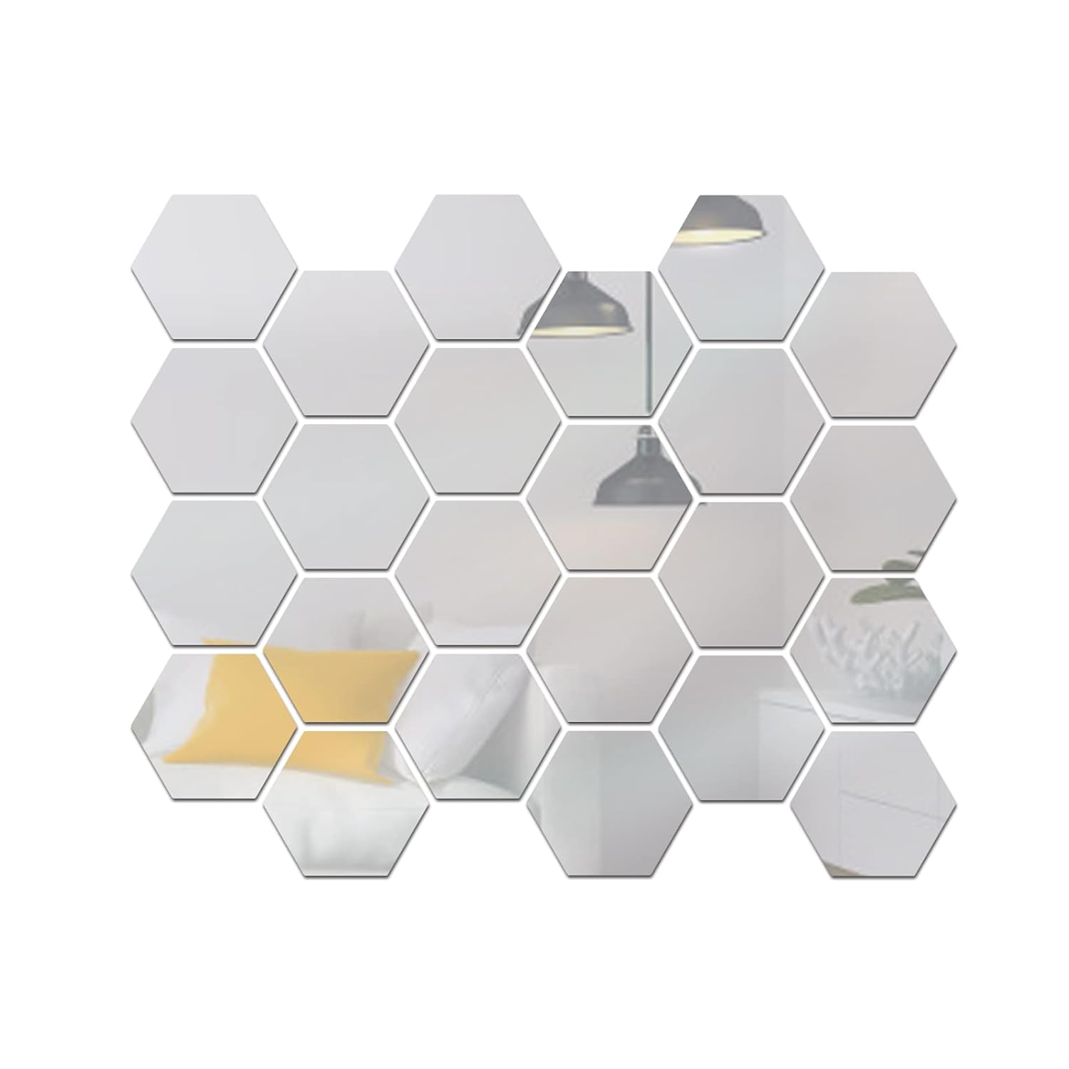 24PCS Hexagon Mirror Wall Stickers Removable Wall Decals Acrylic