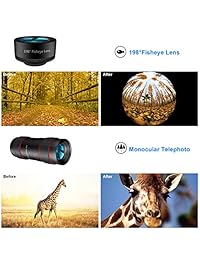 AiKEGlobal - Lente de cámara de teléfono con lente 4 en 1 de 120 grados, lente macro 20x, lente ojo de pez de 198° y lente telefófona de zoom 14X para iPhone X XS 8 8s 7 7s 6 6S, Samsung y Andriod