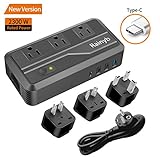 Rainyb Power Converters 2300-Watt Step Down 220V to 110V Voltage Converter & International Travel Adapter 220V to 110V Voltage Converter with 8A 3 USB Ports,Type-C and UK/AU/US/EU Plug Adapter
