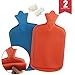 WTSHOP 2 pack Premium Simple Rubber 2L Hot Water Bag(an orange one and a blue one),Great for Pain Relief,Hot and Cold Therapy,Natural Rubber BPA FREE-Durable Hot Water Bottle