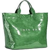 KAMEILONG Women's Large PVC Tote Bag Letters Print Handbags Paper Shoulder Bag Clear Shopping Hobo Bag