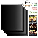 Grill Mat Set of 5 100% Non Stick BBQ Grill & Baking Mat Reusable Easy Clean 16"x13" For Gas Charcoal Electric Grill and More - FDA Approved PFOA Free Dishwasher Safe