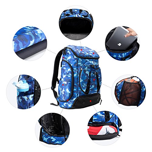 image for Kuangmi Basketball Backpack Ball Pocket All Sports Gym Travel Bag for 