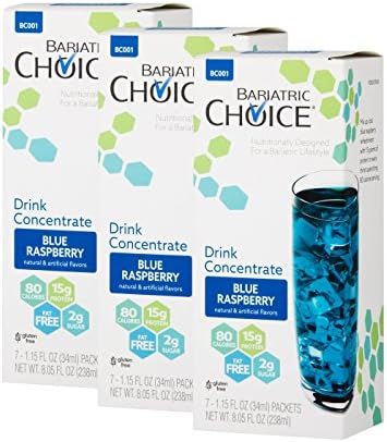Bariatric Choice Low-Carb Liquid Protein Fruit Drink Concentrate - Blue Raspberry Flavored Drink Mix To Enhance Water - 3 Box Value Pack - SAVE 10%