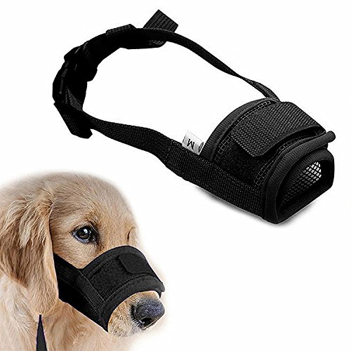 Idepet Adjustable Pet Dog Mouth Cover, Muzzles Anti-Biting Barking Comfortable Black Or Red Dog Muzzle Mesh Mask, Medium, Black