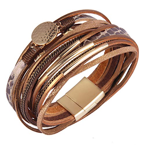 AZORA Leather Wrap Bracelets for Women Goldplated Metal Crescent Cuff Bracelet with Magnetic Buckle Casual Bohemian Wrist Bangle Jewelry Gift for Ladies Teen Girls Sister Mum - Thumbnail 2