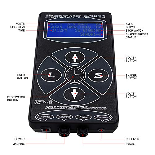 Tattoo Power Supply- BIOMASER HURRICANE HP-2 Dual Intelligent Digital LCD Rotary Tattoo Power Supply Kit with Cord Fits for All Tattoo Machine Supplies Tattoo Power Supply- BIOMASER HURRICANE HP-2 Dual Intelligent Digital LCD Rotary Tattoo Power Supply Kit with Cord Fits for All Tattoo Machine Supplies