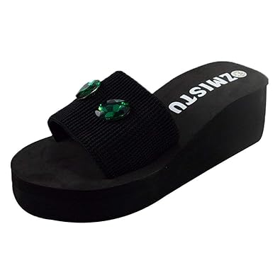 Damen Plateausandalen/Dorical Frauen Boho Perle Strass Keilabsatz Hausschuhe Badeschuhe/Casual Pantoffeln Sommerschuhe Eva St