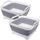 Suwimut 2 Pack Collapsible Wash Basin with Drain Plug Carry Handles, 9L Large Collapsible Sink Tub Portable Dish Tub Foldable