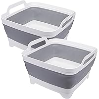 Suwimut 2 Pack Collapsible Wash Basin with Drain Plug Carry Handles, 9L Large Collapsible Sink Tub Portable Dish Tub Foldable