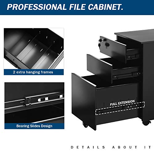 INTERGREAT Black Mobile Filing 3 Drawer File with Lock