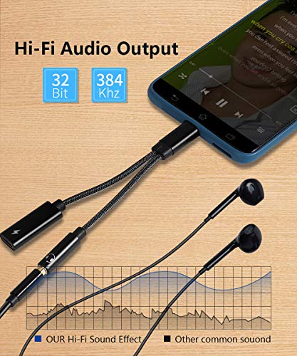 USB C to 3.5mm Headphone and Charger Adapter, 2 in 1 USB C to 3.5mm Headphone Jack Hi-Fi DAC with USB C Fast Charging Dongle Cord Compatible Galaxy S21/S21+/S20/Note 20/Note 10, Pixel 5/4/4XL/3/3XL ¡­