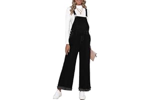 Vetinee Womens Overalls Denim Loose Fit Wide Leg Bib Stretch Baggy Jeans Jumpsuit Y2K Comfy