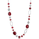 BULINLIN Beaded Long Necklace for Women Silver Sweater Chain Necklace with Crystal Resin Beads, Fashion Jewelry Necklace