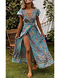 Vestido largo para mujer con cuello en V, estilo bohemio