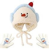 Kids Winter Hats and Gloves Set Cute Animal Hat Kids Beanies Fleece Lining Skiing Caps with Warm Ear Flap 2-12 Years