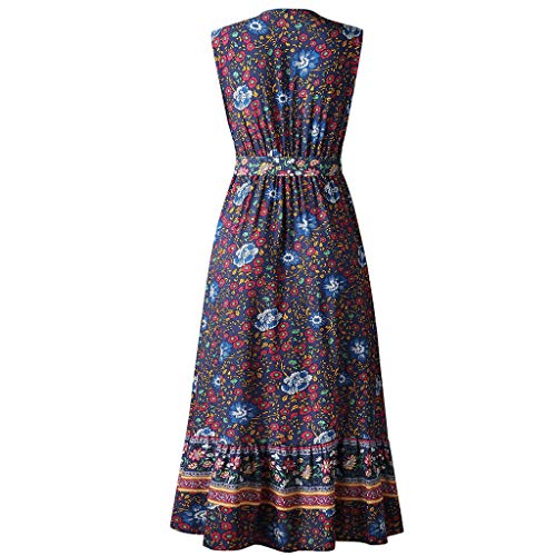 TOTOD Dress for Women Elegant Floral Print Long Dresses Sleeveless V-Neck Loose Party Maxi Sundress Navy