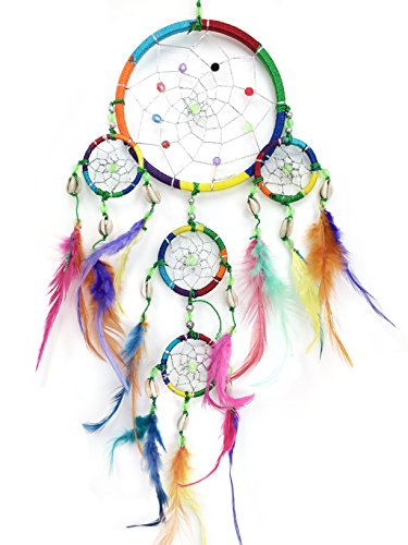 PEPPERLONELY Dream Catcher Pink and Blue Feathers 4.5 Inch Diameter, 20 Inch Long