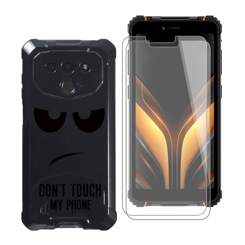 KJYF For Hotwav T5 Pro Case and Screen Protector, Black Soft TPU Shockproof Cover + [2 PACK] HD Tempered Glass Protective Film For Hotwav T5 Pro (6.0") - DUO5