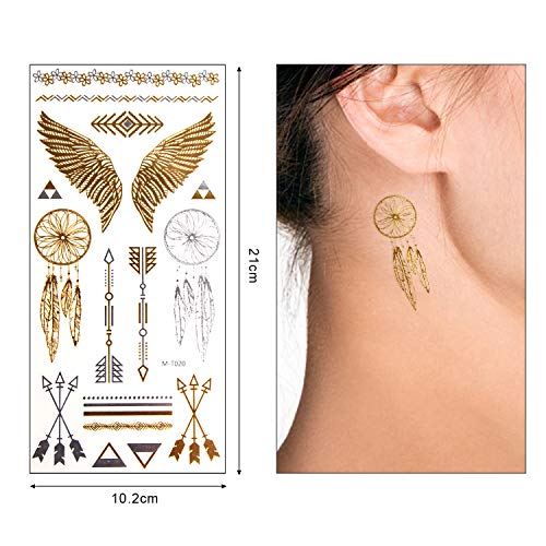 32 Sheets Waterproof Black Tiny Temporary Tattoo Metallic Gold Silver Fake Tattoo Sticker for Body Hand Neck Wrist Art Fashion - Thumbnail 2