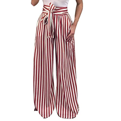 Pervobs Women Pants, Clearance! Women Casual Striped High Waist Harem Pants Loose Bandage Elastic Waist Pants (L, Wine) - Thumbnail 5