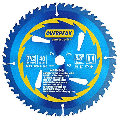 Overpeak 7-1/4 Inch Circular Saw Blade Carbide Ultra Finish Saw Blades with 5/8 Inch Arbor and PermaShield Coating