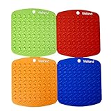 WELLAND Silicone Pot Holder, Trivet Mat, jar Opener, Spoon Rest and Garlic Peeler (Set of 4) Non Slip, Flexible, Durable, Dishwasher Safe, Heat Resistant Hot Pads