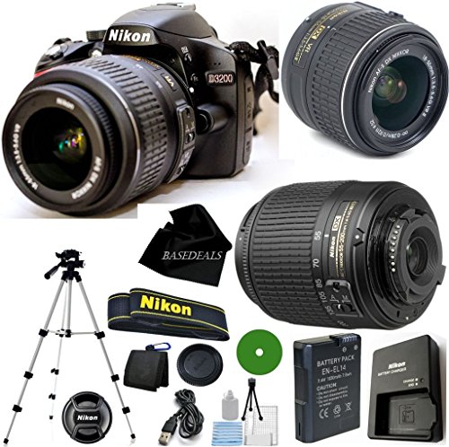 D3200 24.2 MP CMOS Digital SLR, NIKKOR 18-55mm f/3.5-5.6 Auto Focus-S DX VR, 55-200mm f4-5.6G ED Auto Focus-S DX Nikkor, Tripod, 6pc Cleaning Set D3200 24.2 MP CMOS Digital SLR, NIKKOR 18-55mm f/3.5-5.6 Auto Focus-S DX VR, 55-200mm f4-5.6G ED Auto Focus-S DX Nikkor, Tripod, 6pc Cleaning Set