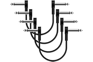 Freleaf 3IN Flat Guitar Patch Cables, Noise Free, Save Space, 1/4" TS Right Angle for Guitar Effect Pedals, 3IN 4 Pack, Black
