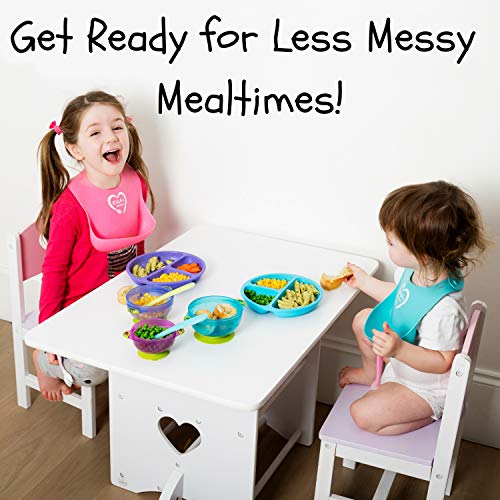 Toddler Plates and Bowls | Baby Bowls with Suction in 3 Different Sizes w/Air Tight Lid | Divided Silicone Plate - Unbreakable, Easy Clean & Perfect for Fussy Eaters | Baby Feeding Set