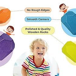 TEKOR 16 Pcs Wooden Stacking Rocks - Rainbow