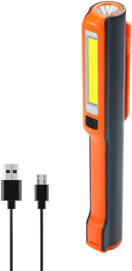 USB Rechargeable Work Light, RuiFengShun Portable Cob Work Inspection Lights LED Flashlight with Magnetic Base 120 Degree Rotating Clip, Multi Dimming Modes for Car Truck Repair,Home Using, Emergency