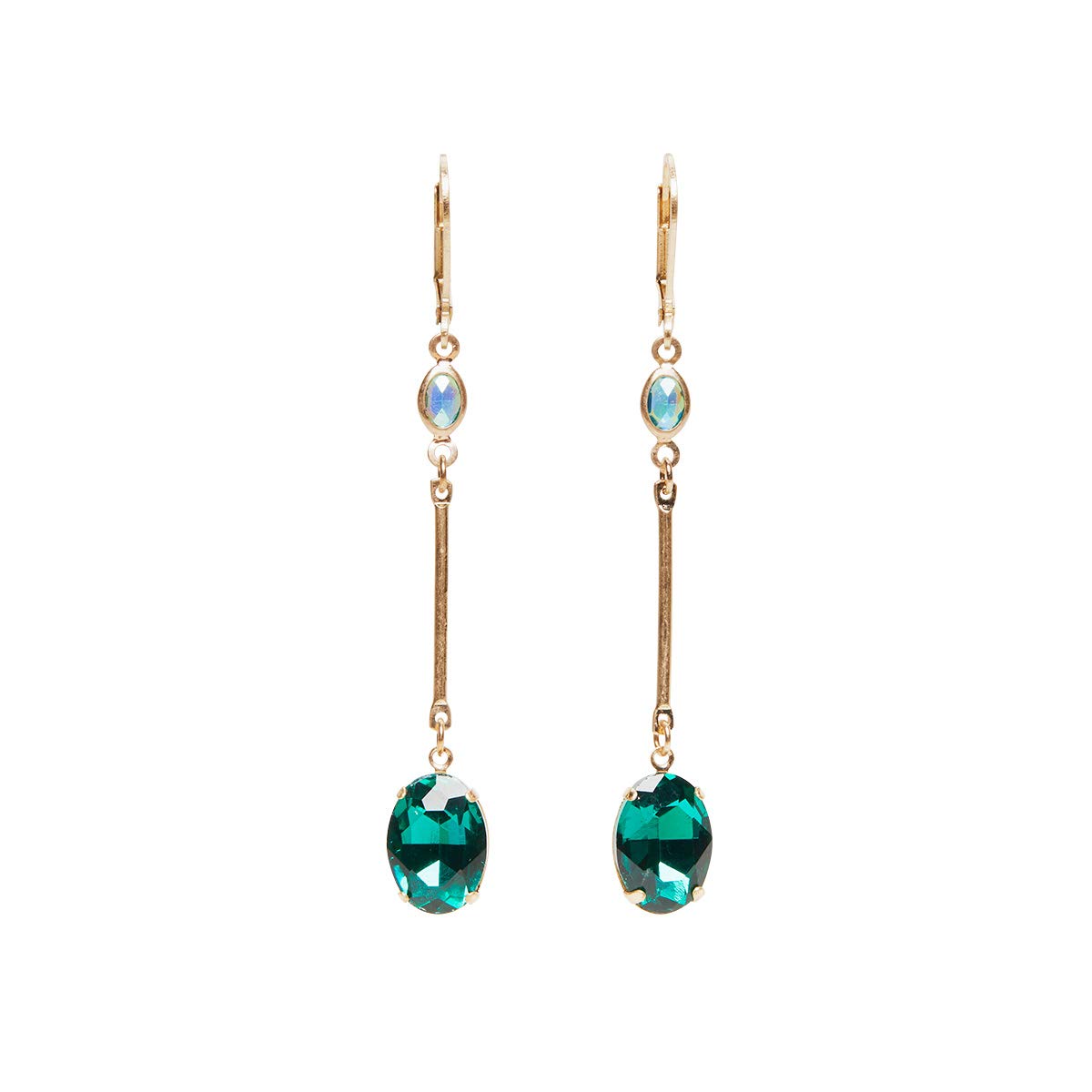 Lovett & Co - Oval Stone Long Drop Earring Emerald - Handmade Green Earrings and Elegant Jewellery For Women - Nickel Free Earrings & Vintage jewellery for Women