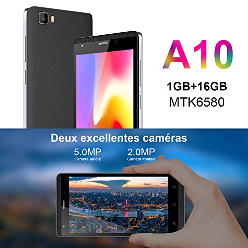 Moviles Libres 5.0 Pulgadas Telefonos 16GB Memoria Android 7.0 Batera 2800mAh Camara 5 MP Dual SIM A10 Pro - Smartphone Libres