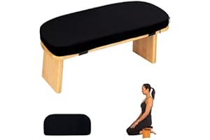 FELIZMAX Meditation Bench with Cushion Foldable Ergonomic Bamboo Kneeling Stool Seiza Bench Wooden Meditation Stool Chair Zen Lotus Yoga Stool Floor Sitting Prayer Bench Removable Pillow