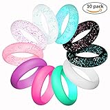 LUNIQI Silicone Wedding Ring For women, Thin and Stackable Durable Rubber Safe Band For Love, Couple, Souvenir and Outdoor Active Exercise Style-10 Rings Pack