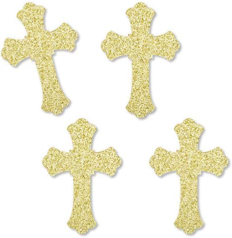 Big Dot of Happiness Gold Glitter Cross - No-Mess Real Gold Glitter Cut-Outs - Baptism or Baby Shower Confetti - Set of 24