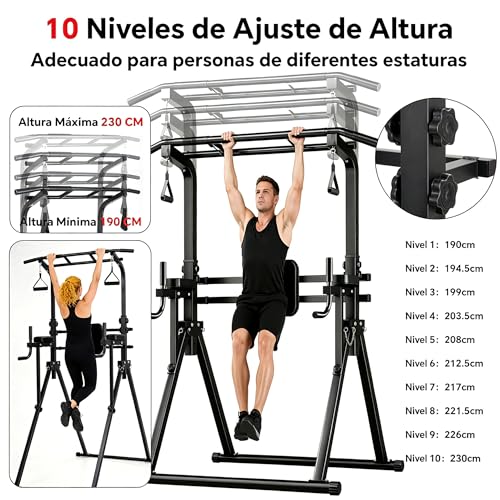 GOHOMKIC Barra de Dominadas Plegable, Estructura Triangular, Estación de Barra de Inmersión de Gimnasio en Casa, Altura Ajustable, Equipo de Entrenamiento de Fuerza Multifuncional