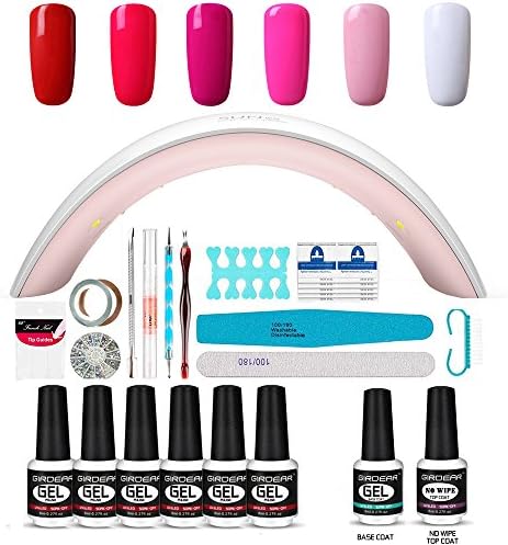 Girdear Gel Nail Polish Soak Off Starter Kit 36W SUN9C Plus LED Lamp Dryer - 6 Classic Colors Top Base Coat - Manicure Nail Art Tools Kit #015