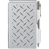 Wellspring Flip Note, Metal Pocket-sized Notebook with Pen, Silver Diamond Plate (2279)
