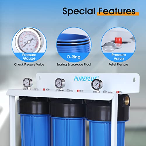 PUREPLUS Whole House Water Filter, 3 Stage 20" Home Water Filtration