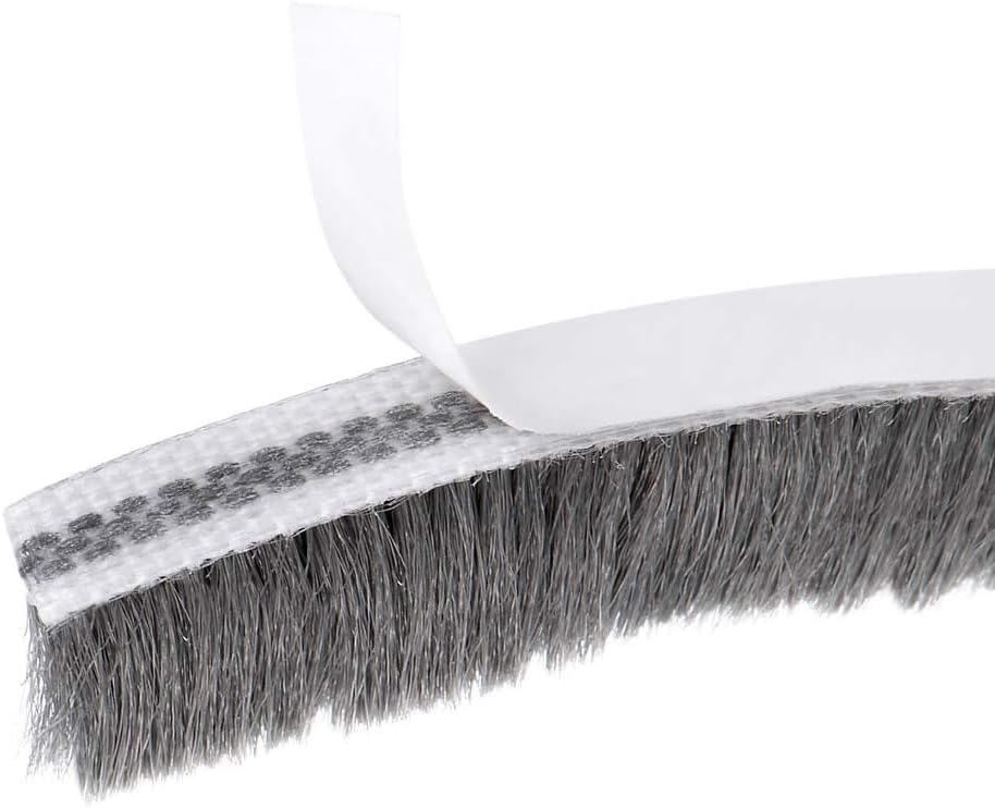 MACHSWON Brush Weather Stripping, 5M / 16.4Ft, Card-Slot Seal Strip Pile Weatherstrip Door Sweep Brush for Door Window Wardrobe (7 x 12mm, Grey)