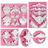 Funshowcase Baroque Style Curlicues Scroll Lace Fondant Silicone Mold for Sugarcraft, Cake Border Decoration, Cupcake Topper, Jewelry, Polymer Clay, Crafting Projects, 5 in Set