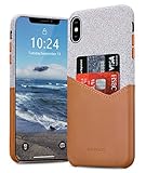 Bigphilo Wallet Case for 6.5'' iPhone Xs Max 2018, Mix Series Soft-Touch Fabric Protective Cover with Synthetic Leather Card Holder/Slot Compatible iPhone Xs Plus - Gray/Brown