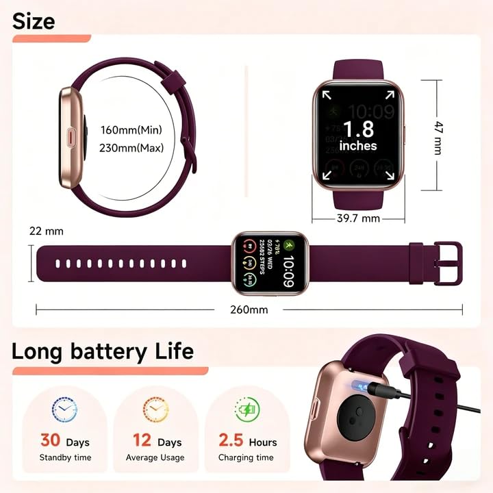 Quican Smart Watch for Women (Calls/Messages/Notifications), 1.8" Ai Assistant Smart Watch for iPhone/Andriod, 3ATM Fitness Tracker Watch with Heart Rate/SpO2/Sleep Monitor, 120+ Sport Pedometer Watch