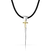 SATI JEWELRY Silver Cross Necklace for Men – 925 Sterling Silver Jerusalem Nail Cross Pendant with Gold-Plated Detail on Black Leather Cord | Christian Faith & Valentine’s Day Gift for Him