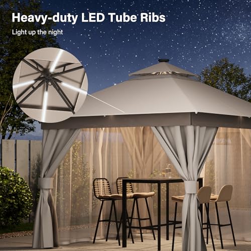 LAUSAINT HOME 10x10 Solar LED Gazebo with Mosquito Netting and Privacy Screens image 27