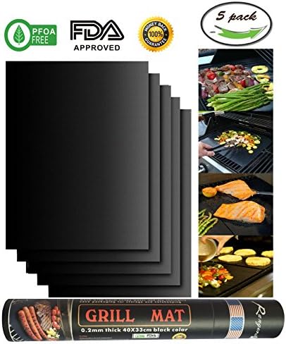 BBQ Grill Mats -100% Non-stick,easy to clean, Electric and Gas Grill -reusable- 15.75 x 13" -Set of 5