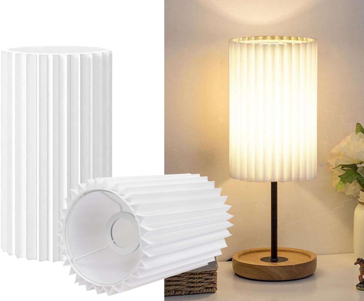 View 3 of ***STANDS ARE MISSING***Small Lamp Shades Set of 2 for Table Floor Lamps, 9.8"x6.1"x6.1" Drum Lamp Shades, Pleated Lamp Shade, Linen Round Lampshades, White Barrel Lamp Shade, Medium Lamp Shade for Modern Interiors***STANDS ARE MISSING***