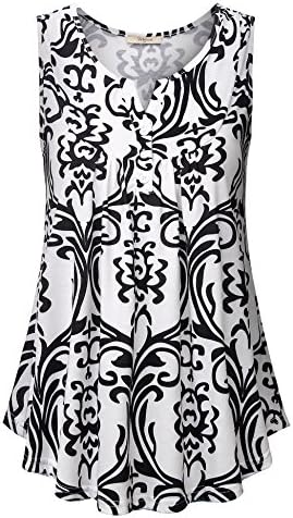 Bebonnie Henley Shirts for Women, Girl's Dressy Notch V Neck Sleeveless Elegant Tunic Shirt Front Pleated Stretchy Soft Comfy Maternity Tops to Wear with Leggings White Black 3X-Large